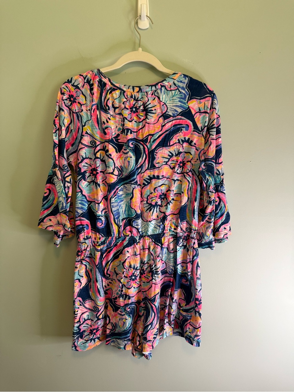 Lilly Pulitzer Donna Romper Multi Sink Or Swim Floral Tassel Knit Pink Blue M - Picture 6 of 7
